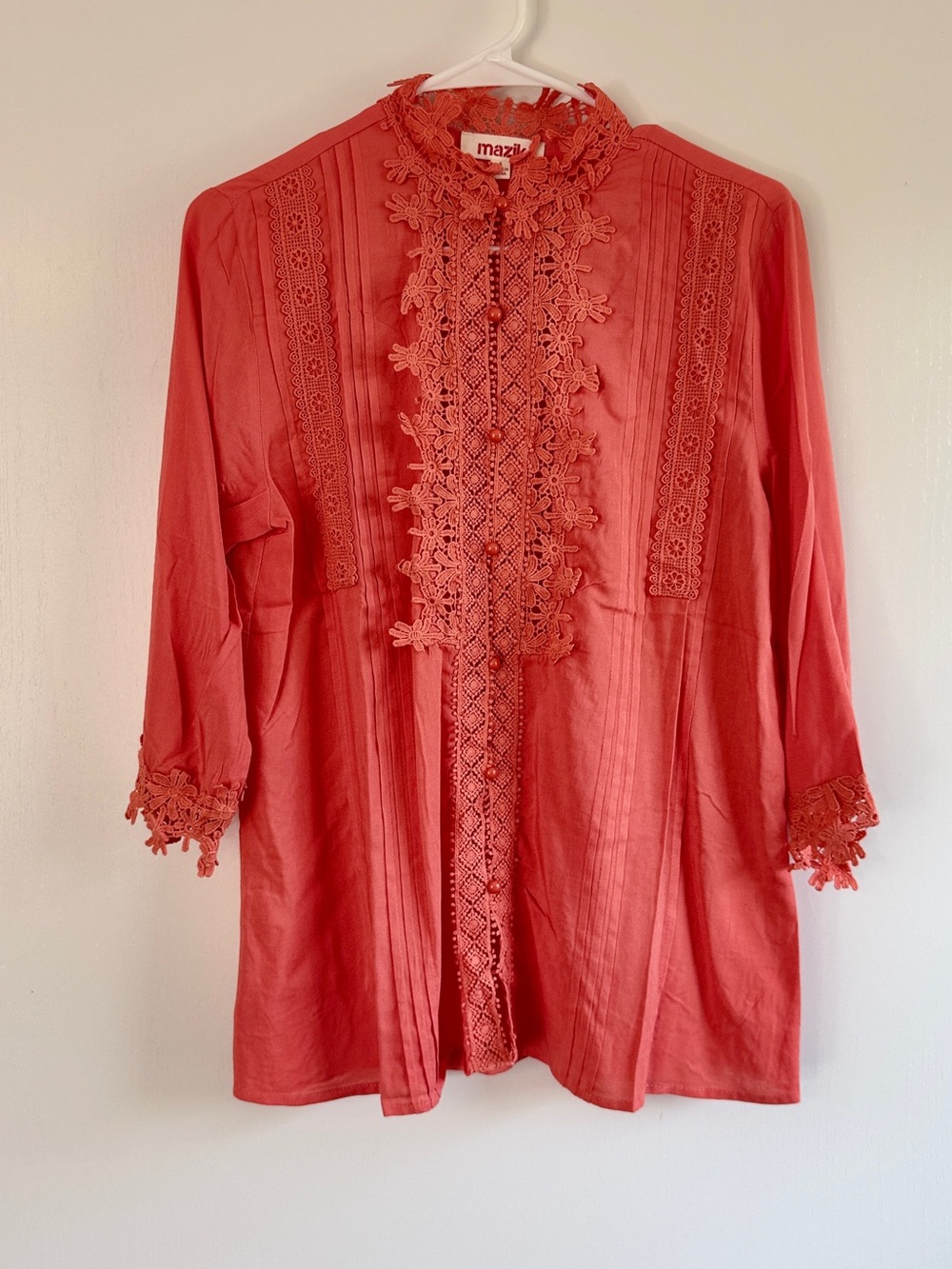 Mazik Coral Lace-Front Women's Tunic Blouse
